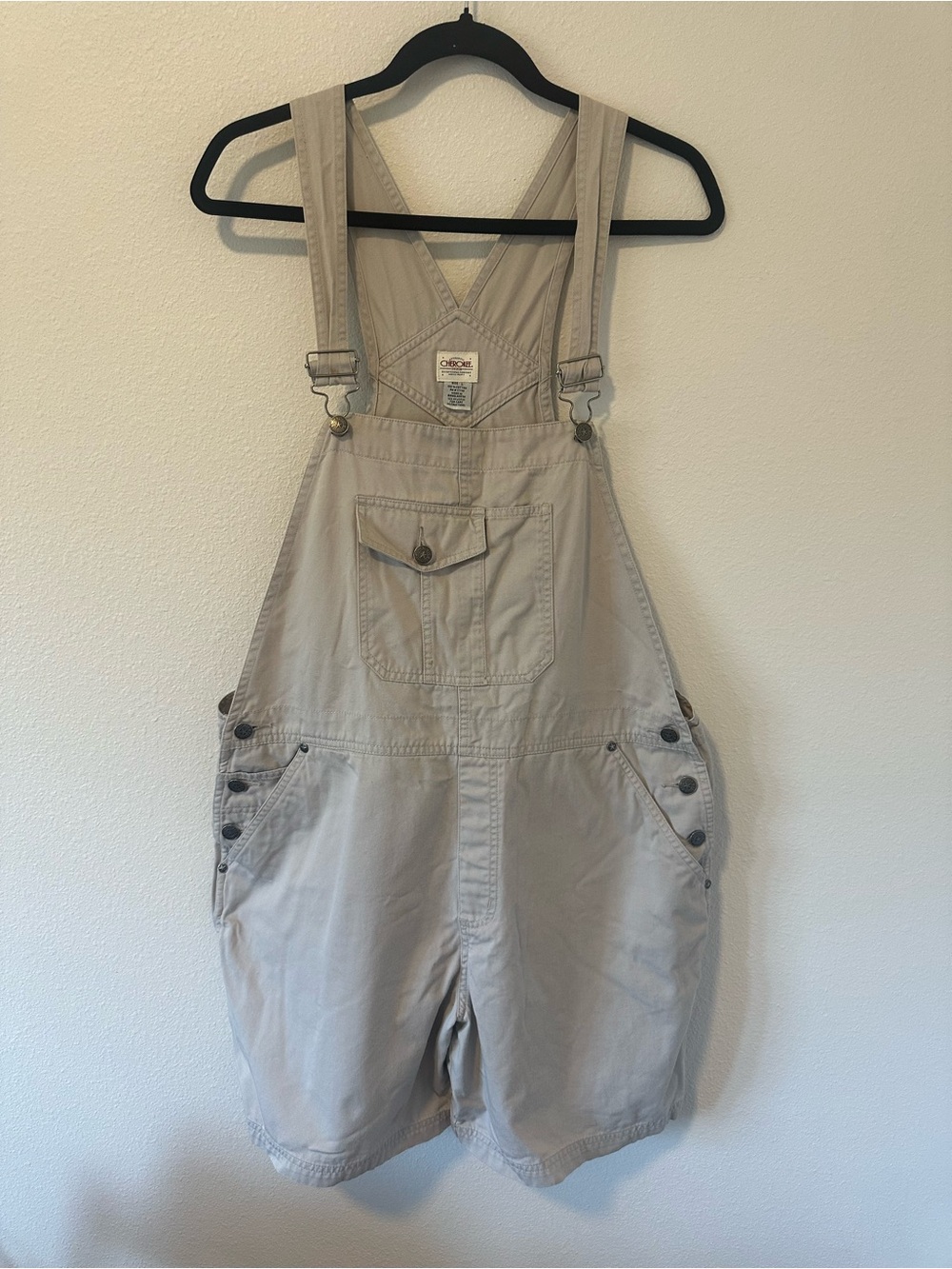 Cherokee Light Beige 100% Cotton Short Overalls with Front Pocket